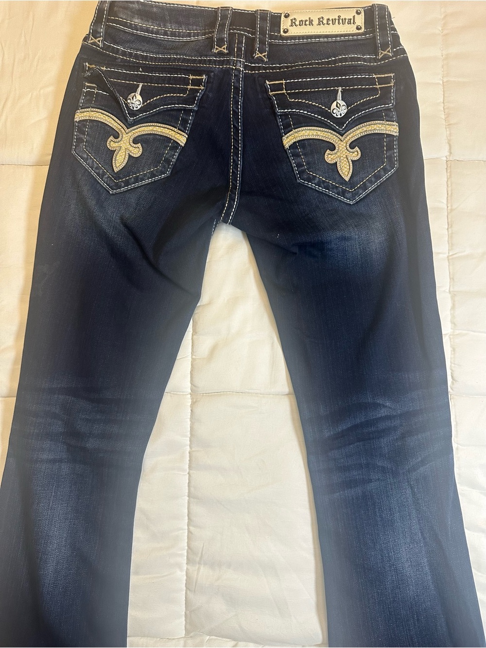 Rock Revival Vicky Bootcut Jeans Women’s Size 27 Dark Wash Thick Stitch Low Ris - Picture 8 of 13
